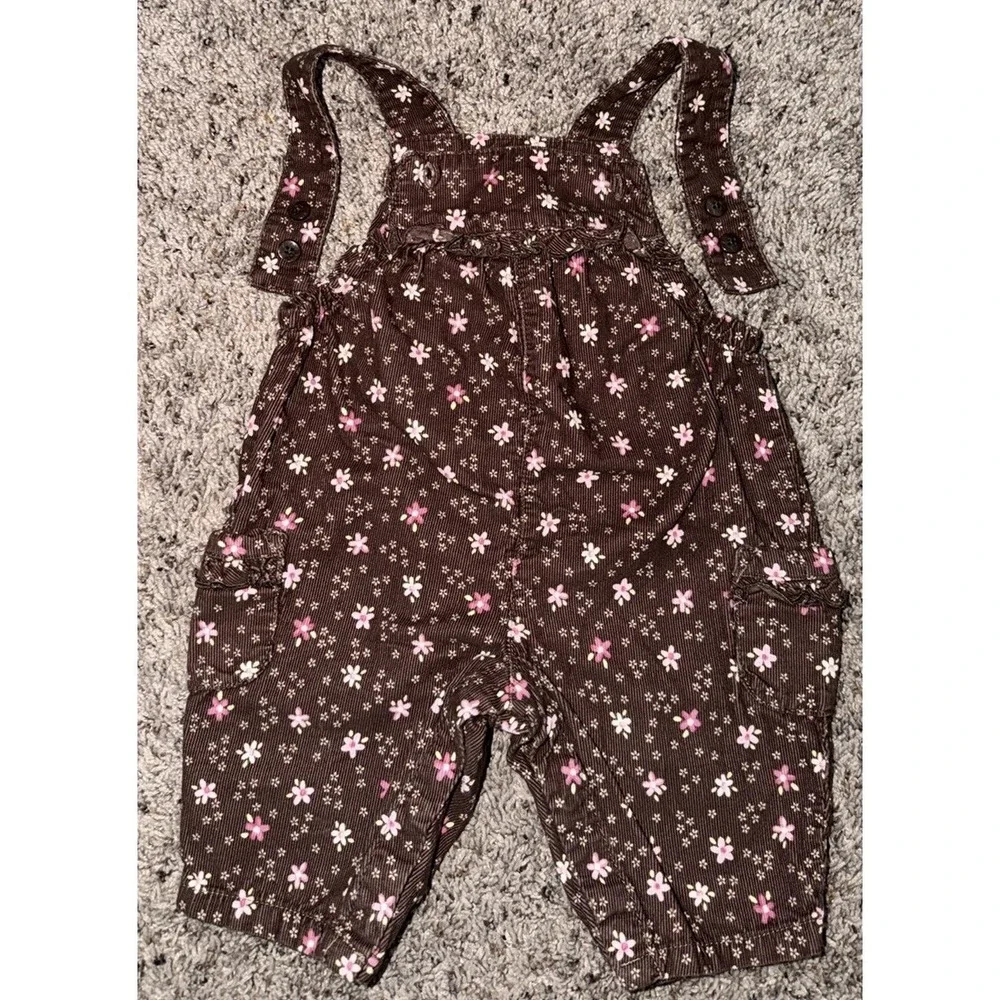 Vtg‎ Carters Baby Floral Bubble Romper Overalls Brown Corduroy 3 Months